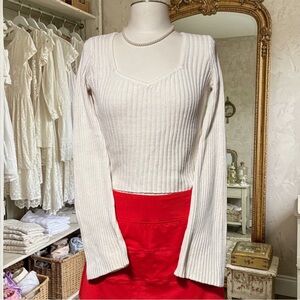 Hollister White Ribbed Knit Sweater Flared Sleeves